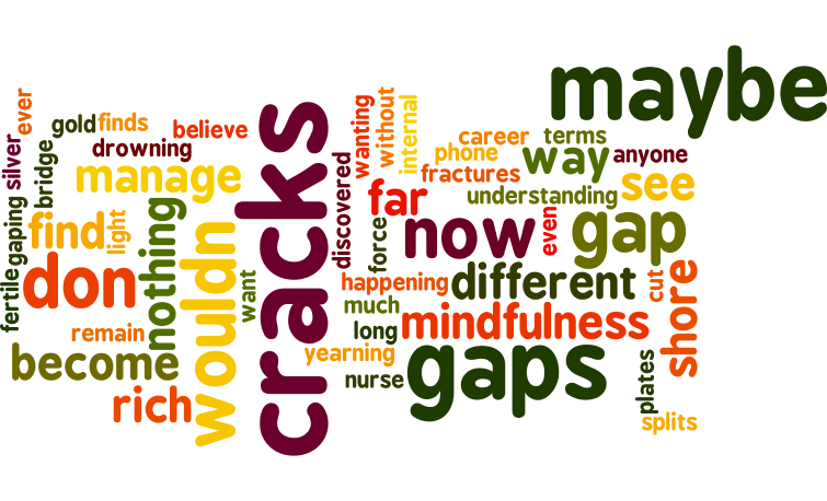 Depression brings gaps into Karen’s life. The gaps fracture her life and separate her from meaning and purpose. But they have other effects – changes to her career, training as a therapist – and now building something of beauty from those gaps, not papering over them.
